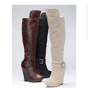 Colin Stuart Knee High Leather Wedge Boots